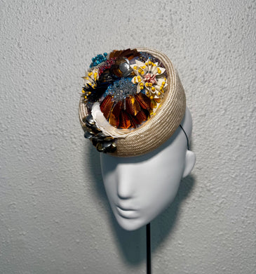Beaded porkpie with metallics and blues