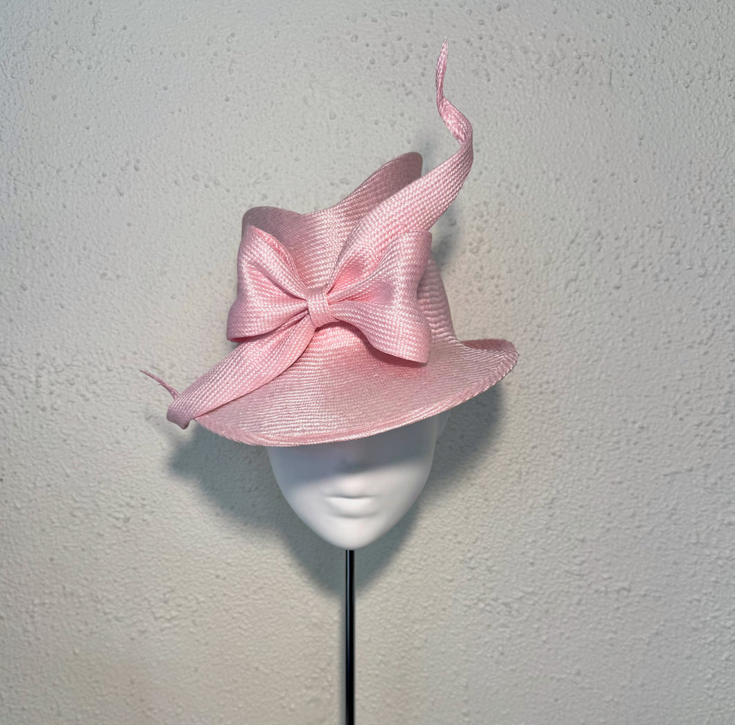 Pink sharp fedora with soft bow