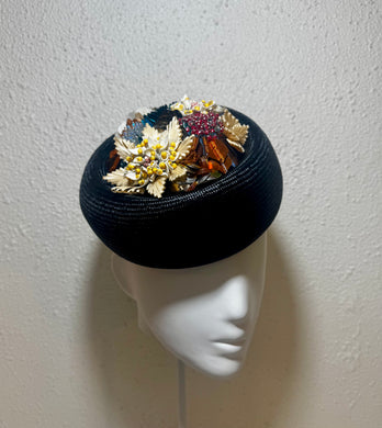 French navy beaded pillbox