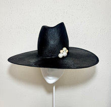 Flat brim fedora with stacked pearls