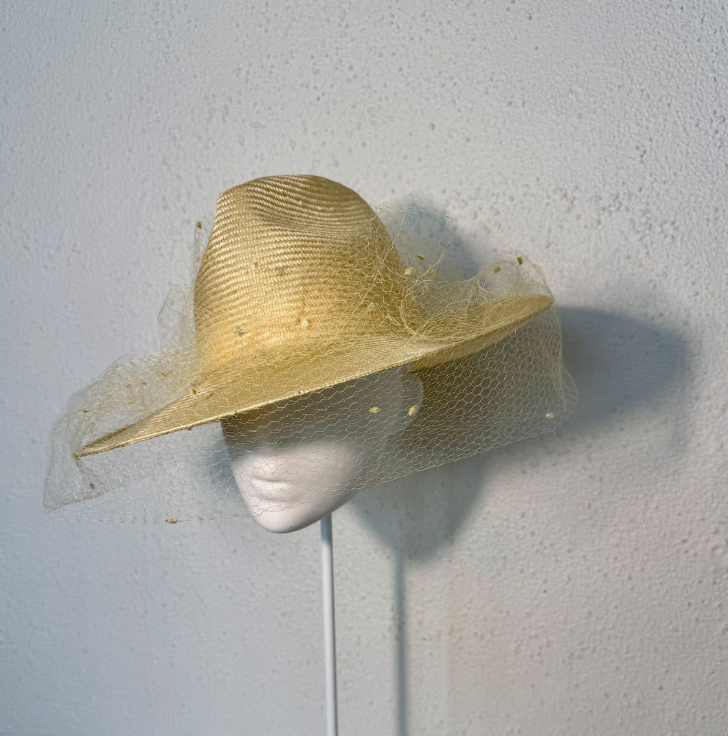 Lemon veil wrapped fedora
