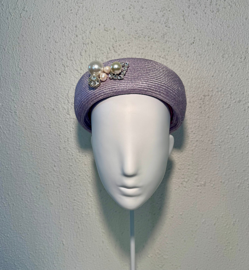 Lilac pillbox with pearls and diamanté