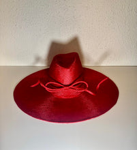 Flat brim fedora in boldest red