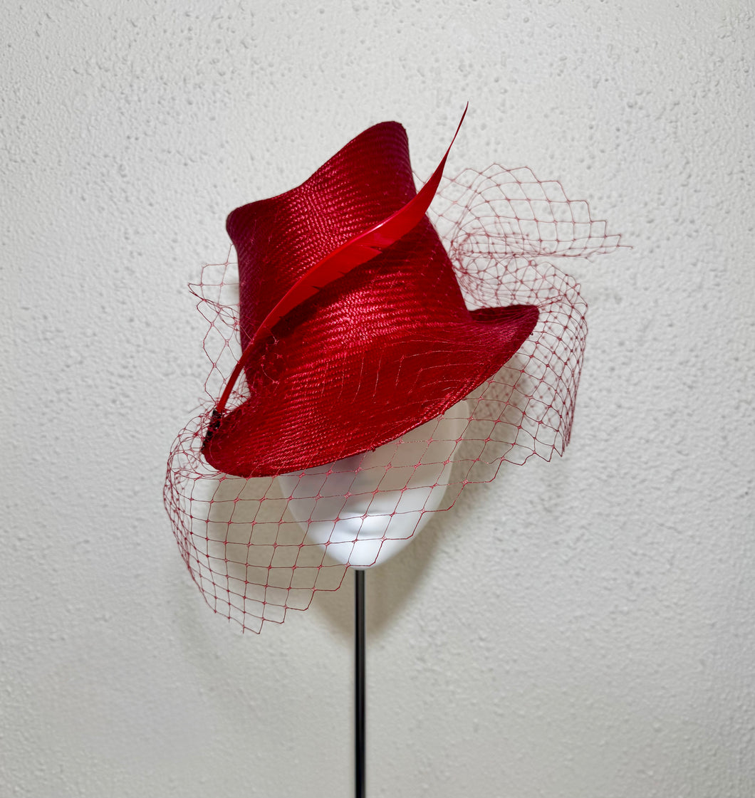 Sharp brimmed fedora in red