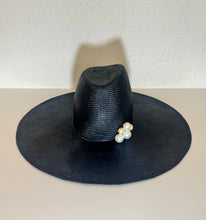 Flat brim fedora with stacked pearls