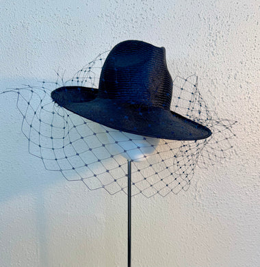 Fedora in navy with wide veil