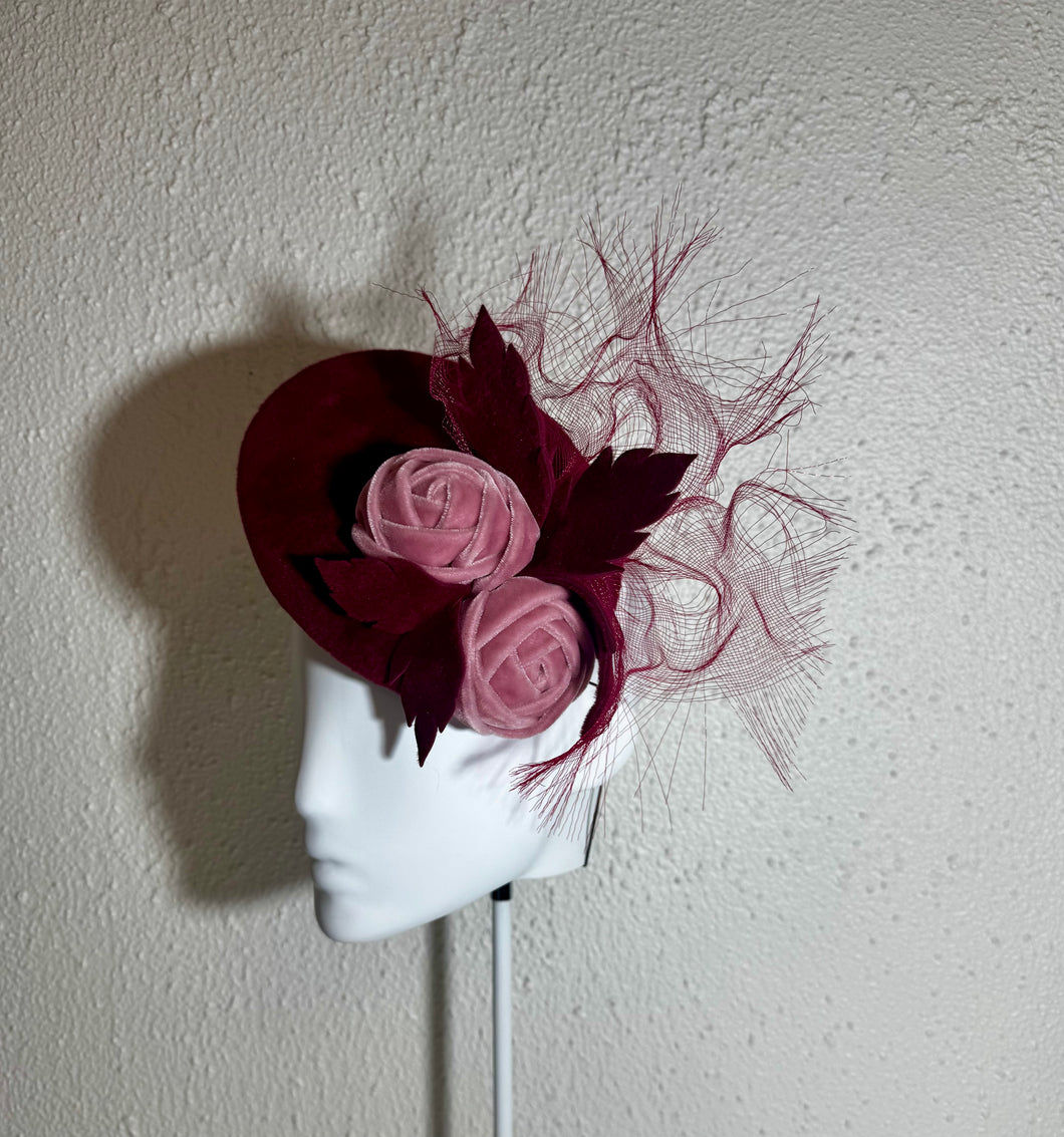 Burgundy beret with roses