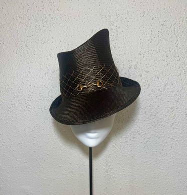 Gold thatched espresso fedora