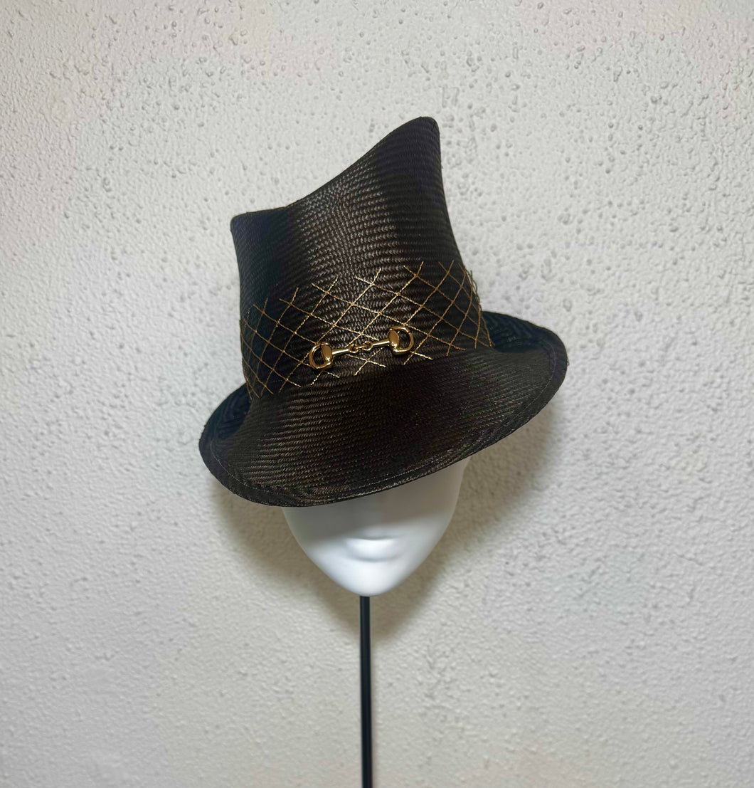 Gold thatched espresso fedora