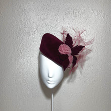 Burgundy beret with roses