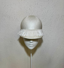 Ivory jockey cap with raffia wrap